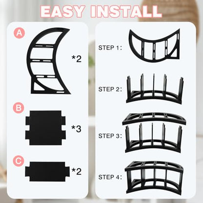 Wooden Crescent Moon Shelf Crystal Shelf Holder with 15.7" Floating Shelves Set of 2 for Wall Mounted in Bathroom Bedroom Toilet Kitchen Living Room Office - color: Black With 2 Pcs Wall Shelves