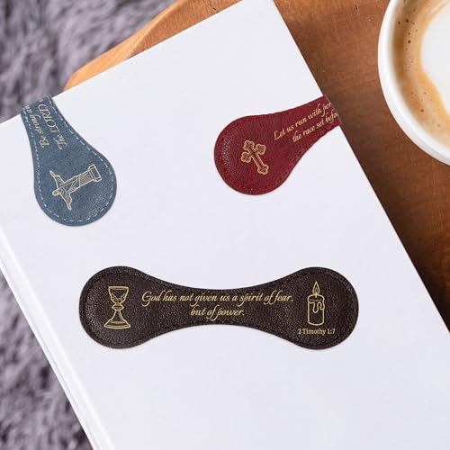 Christian Magnetic Leather Bookmarks: 3 PCS Bible Verse Book Marks, Scripture Book Marker Clips for Religious Gifts, Reading Accessories for Women Men, Bible Study Church School Office Supplies