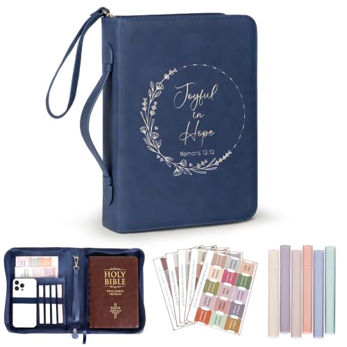 LISWIT Bible Cover for Women, Large Bible Case with Shoulder Strap - Durable PU Leather Carrying Bag Sleeve, Christian Gifts for Women (Blue/Gold) - color: (Blue/Gold)