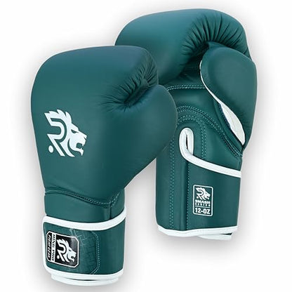 Ring Pro Leather Boxing Gloves with Strap – Premium for Training, Sparring, MMA, Kickboxing, Muay Thai (Unisex) - color: Green, size: 12 oz