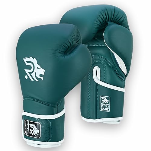 Ring Pro Leather Boxing Gloves with Strap – Premium for Training, Sparring, MMA, Kickboxing, Muay Thai (Unisex) - color: Green, size: 16 oz