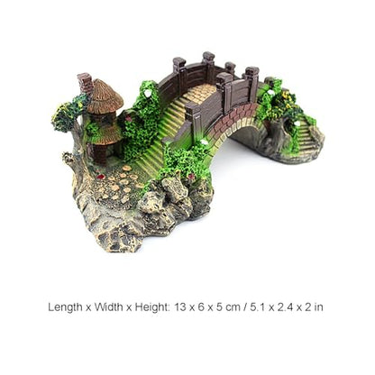 Aquarium Ornament Resin Arch Bridge Pavilion Tree Landscaping Rocks Poly Resin Bridge Faux Rocks Fish Tank Ornaments(13x6x5 cm/5.1x2.4x2 in)