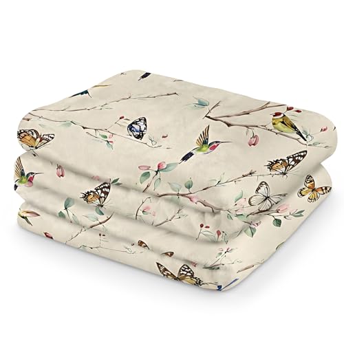 Spring Throw Blanket, Floral Throw Blanket, Soft Cozy Bird Blanket, Lightweight Decorative Blanket for Couch, Bed, All-Season Use, 60 x 80 Inch - color: Bird, size: 60*80IN