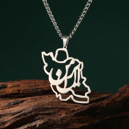 LIKGREAT Iran Map Necklace with Persian Calligraphy Stainless Steel Iranian Cultural Farsi Script Pendant Necklace Patriotic Peace Jewelry - color: 1-sliver