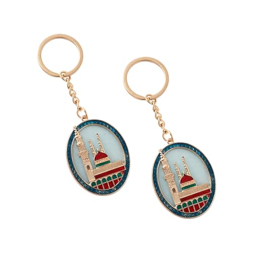 Pack Of 2 Zincs Alloy Islamics Art Inspired Keychains Middle Eastern Moons Festival Cultural For Ramadans Eid - color: Blue