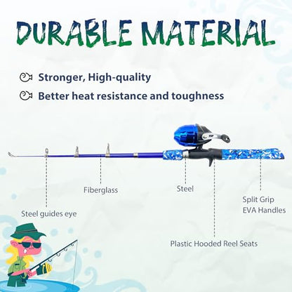 WIDDEN Kids Fishing Pole, Portable Telescopic Kids Fishing Poles for Boys and Girls, Fishing Rod and Reel Combo Kit with Tackle Box, and Fishing Net, Best Fishing Pole for Toddler Youth - color: Blue+Green