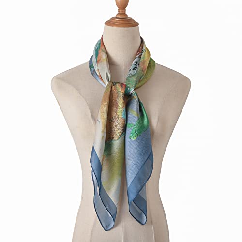 100% Mulberry Silk Scarf-Printed or Solid Color 35” Square Large Silk Hair Head Wrap Scarf With Gift Box Package - color: Style 52