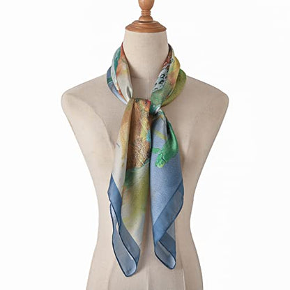 100% Mulberry Silk Scarf-Printed or Solid Color 35” Square Large Silk Hair Head Wrap Scarf With Gift Box Package - color: Style 52