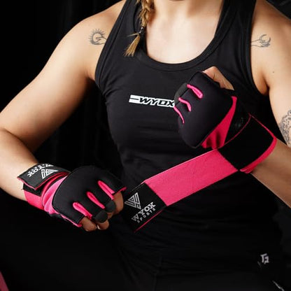 WYOX Gel Boxing Hand Wraps & Curved Focus Mitts Bundle for Men & Women Adults – 80cm Wrist Straps, Padded Knuckle Support, Neoprene Inner Glove Gel Padding, MMA Muay Thai Kickboxing Training Pads