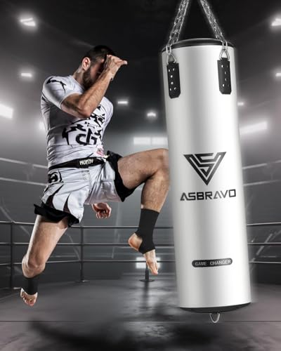 Punching Bag for Adults, 4ft PU Heavy Boxing Bag Set 12OZ Gloves for MMA Muay Thai Kickboxing Training Home Gym, Martial Art (Unfilled) - color: White
