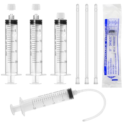 20ml Luer Lock Syringe with Cap and Soft Plastic Tube, Individually Wrapped 10 Pack, Suitable for Pet Liquids Feeding - size: 20ml - 4.0mm Tube