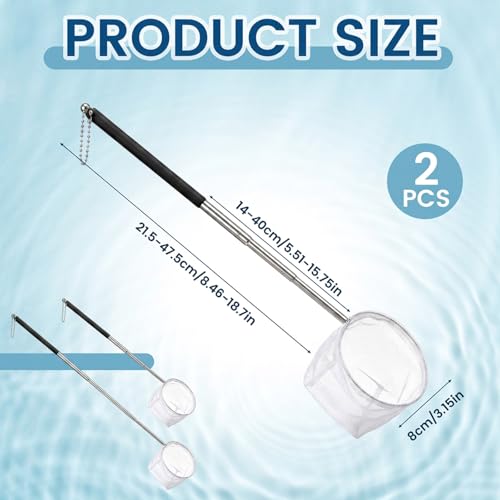 2Pcs Aquarium Shrimp Net, 3.3In Stainless Steel Fish Nets for Aquarium Small Fish Tank Shrimp Net Debris Cleaning Tool with Extendable Handle for Shrimps Baby Fishes Food Residue Skimming