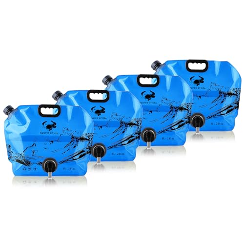 Water Jug Camping 2.1 Gallon Collapsible with Spigot, BPA Free Portable Water Pouch Foldable Water Bags for Outdoor Hiking, Travel and Emergency & Water Storage Containers (Blue-4Pcs) - color: Blue-4Pcs