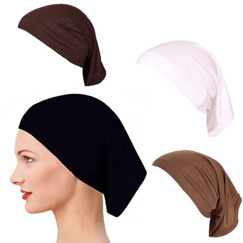 Yeieeo Women's Stretch Tube Hijab UnderCap Solid Color Hijab Headscarf For Women Lightweight Hats Breathable Liner 2pcs/4pcs - color: Bk+wt+cf+kq