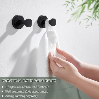 APLusee Matte Black Robe Towel Hook for Bathroom, 2 Pack Stainless Steel Coat Hooks, Heavy Duty Wall Hangers Wall Mounted - color: Matte Black, size: 2 Pack