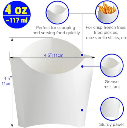 CUSINIUM [4 oz 50-Pack Small White French Fry Containers - Disposable French Fries Holders