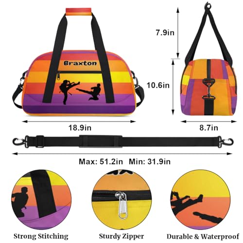 Custom Sports Duffel Bag Martial Arts Silhouette Colorful Stripes | Personalized Named Practice Travel Overnight Training Bag - color: Color 3