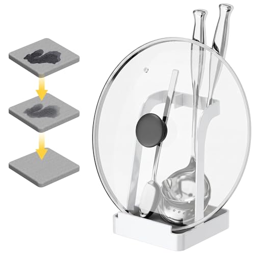 NiHome Pot Lid & Spoon Rest, Diatomite Tray Ladle Holder, Stove Top, White | Quick-Absorb Diatomite Base & Anti-Slip Silicone Pad Keep Counters Dry While Holding Lids & Utensils Upright - color: Medium White, size: with diatomite
