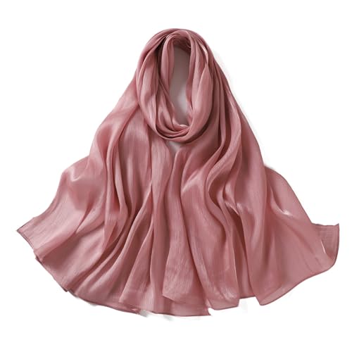 Premium Hijab Head Scarf for Women Lightweight Shimmer Hijab Head Wrap Scarves Crepe Satin Scarf Shawl Wrap - color: Rosy