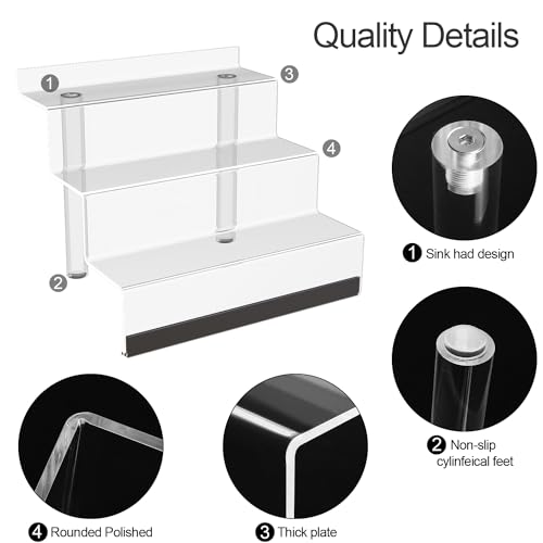16" Acrylic Display Organizer with LED, Perfume Organizer for Women, 2 Pack | 3-Tier Cologne Organizer for Men, Perfume Stand and Display Step Shelves Holder, Clear Riser, Figures Stand, Dessert Shelf