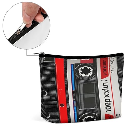 Red Tape Cassette Label Makeup Bag, Travel Toiletry Organizer, Cosmetic Pouch for Women, Birthday Presents for Mom Girls Women Sisters - color: Red Tape Cassette Label
