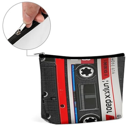 Red Tape Cassette Label Makeup Bag, Travel Toiletry Organizer, Cosmetic Pouch for Women, Birthday Presents for Mom Girls Women Sisters - color: Red Tape Cassette Label