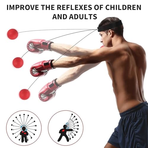 Adjustable Headband Boxing Reflex Ball Set with Varying Weight Balls, Boxing Training Equipment for MMA, Speed, Reaction, Timing, Focus and Hand Eye Coordination Training for Adults