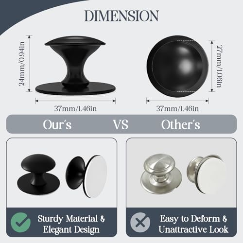 Adhesive Cabinet Knobs 4pcs Black Self-Stick Knobs Drill Free Dresser Drawer Pulls Stainless Steel Stick On Handles for Medicine Cabinets Drawer Cupboards Glass Sliding Door Terrarium Lid - color: Black