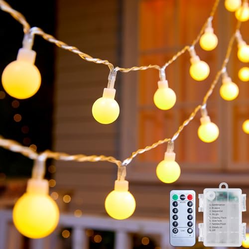 Minetom Battery Operated String Lights, 21FT 60 LED Globe Fairy Lights with Remote, Waterproof Twinkle Lights for Indoor Outdoor Bedroom Classroom Camping Patio Birthday Christmas Decor, Warm White - color: Warm White, size: 1 Pack