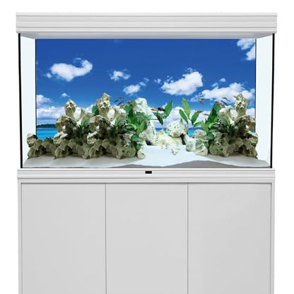AWERT 24x12 inches Nature Landscape Aquarium Background Small Island Blue Sky White Cloud Beach Ocean Natural Scenery Fish Tank Background Beach and Sea Scenery Fish Tank Background - size: 24x12in/60x30cm