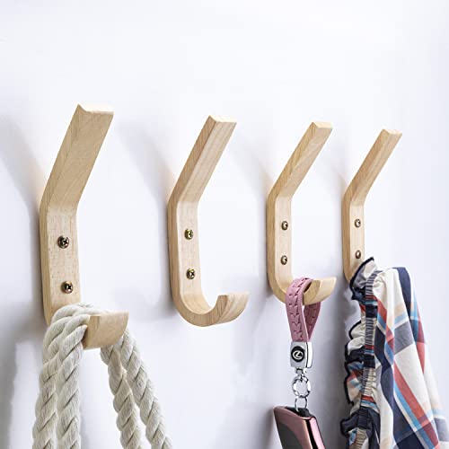 4 Pack Natural Wood Coat Hanger, Wall Hooks Mounted for Coats, Hats, Bags, Towels. - size: 4-Hook Pack