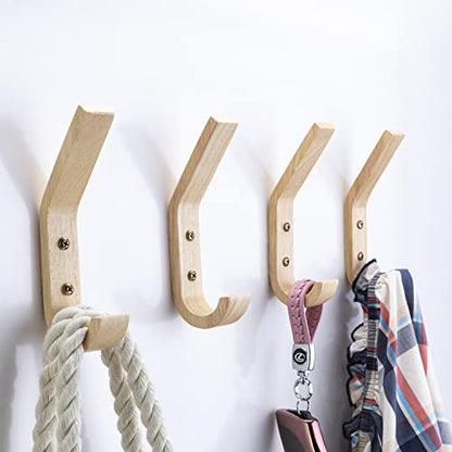 4 Pack Natural Wood Coat Hanger, Wall Hooks Mounted for Coats, Hats, Bags, Towels. - size: 4-Hook Pack