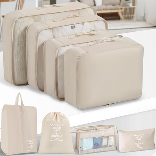 Packing Cubes 8 Set Travel Essentials for Carry on Luggage Organizers Bag Packing Cubes for Suitcases Travel Accessories (Beige) - color: Beige-2