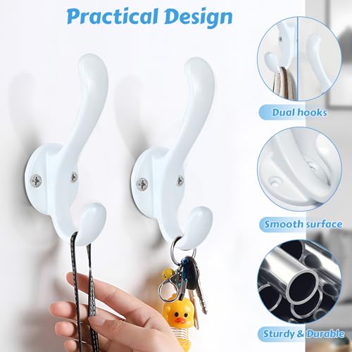 4 Pack Coat Hooks Wall Mount Heavy Duty Utility Retro Double Hooks for Hanging Coats,Hat, Towel, Key, Robe, Scarf, Bag, Cap (White) - color: 4 Pack-White