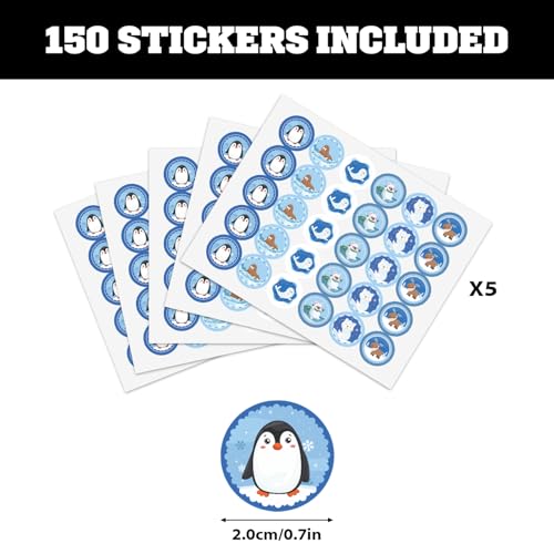 Polar Animals Kiss Sticker Labels - Polar Bear, Seal, Penguin and Arctic Fox Round Candy Sticker Favors for Party Labels Fit Chocolate Candy (Set of 150) - color: Polar Animals