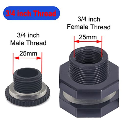 2 PCS Rain Barrel Bulkhead Fitting kit with Plugs and Hole Saw Tool, 3/4 Inch PVC Spigot Connector Kit for Rain Barrels Water Tanks Pools Aquariums Tubs (Bulkhead 3/4 Inch) - size: 3/4 Inch (Diameter 25mm)