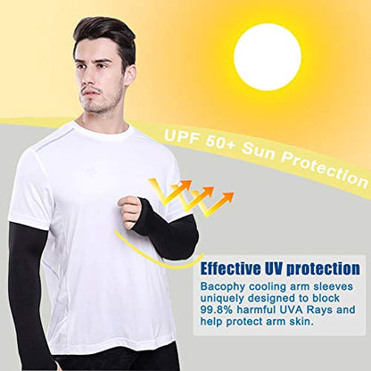 Bacophy 3 Pairs Arm Sleeves with Thumb Holes Women Men UV Protection Cooling, UPF 50 Compression Long Arm Cover - color: 3-pairs Black+white+grey