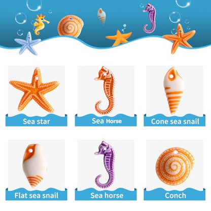 TENDYCOCO Mini Beach Seashells Sea Star Seahorse Natural Conch for Home Decorations Beach Theme Party Wedding DIY Crafts Fish Tank Vase Fillers Bonsai Decor 48pcs