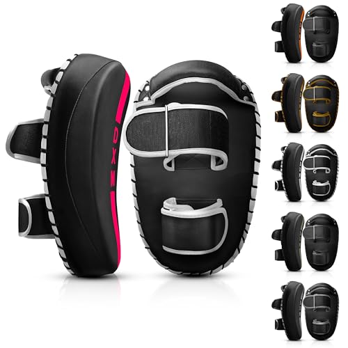 DXM SPORTS Muay Thai Pads Kickboxing Equipment Martial Arts Training Kick Pads for MMA, Taekwondo, Karate – Ideal for Kicks, Knees and Punches in Martial Arts Training (ONE PAD ONLY) - color: Black & Pink
