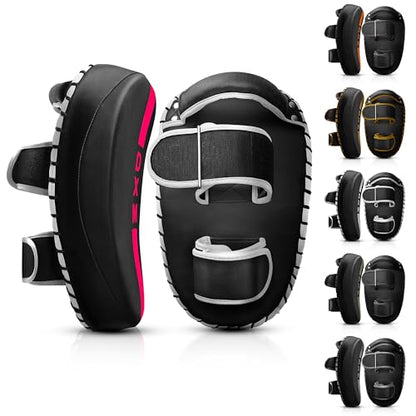 DXM SPORTS Muay Thai Pads Kickboxing Equipment Martial Arts Training Kick Pads for MMA, Taekwondo, Karate – Ideal for Kicks, Knees and Punches in Martial Arts Training (ONE PAD ONLY) - color: Black & Pink
