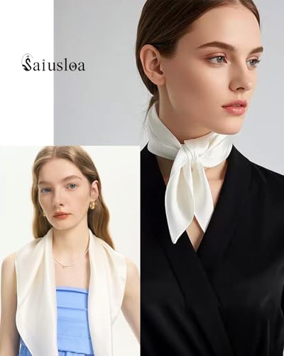 Saiusloa Solid Color Neck Scarf For Women Square Satin Head Scarves headband Bandanas 23.6× 23.6 inches - color: 2-white
