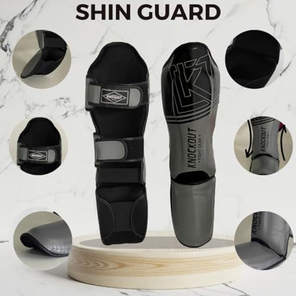 Muay Thai Shin Guards MMA Martial Arts -Padded, Adjustable Leg Guards with Instep Protection for Training and Sparring Gear Kickboxing Equipment – Durable, Professional - color: Black/Gray, size: XS-CH