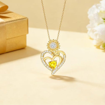 Midari Sunflower Necklace 18k Gold Plated Heart with Brithstone You Are My Sunshine Necklace Anniversary Birthday Sunflower Jewelry Gift for Women Wife Mom - color: 11-November
