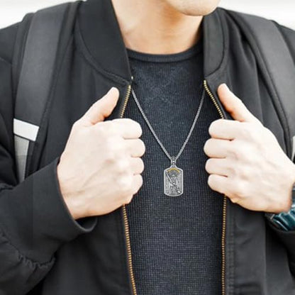 Western Catus/Knights Templar/St Michael/Santa Muerte/Praying Hand/Spartan/Virgin Mary/Tetragrammaton/Wrestlers/Allah Necklace Sterling Silver Dog Tag Necklace Christian Jewelry Gifts for Men - style: Santa Muerte
