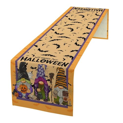 Halloween Gnome Table Runner Burlap for Home Kitchen Dining Dinner Indoor Outdoor Party Farmhouse Table Decor 13x36 Inch - color: Halloween, size: 13x36 Inch