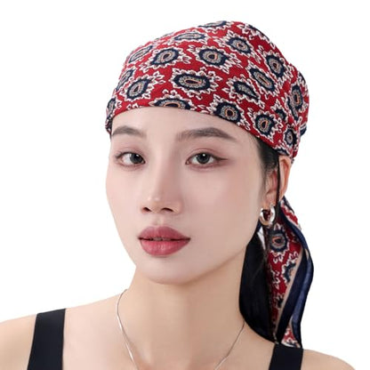 여성용 헤드 스카프 66cm(26인치) 실크처럼 매끄러운 라지 스퀘어 스카프, 헤어 랩, 야간 및 수면용 - color: Jaen Collections 10 - 레드 네이비 페이즐리