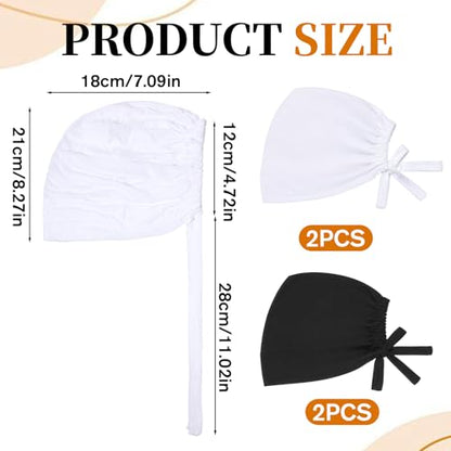 4 PCS Hijab Cap Undercap for Hijab No Slip Hijab-Scarf for Women Islamic Muslim Hijabs with Tie Adjustable for Women (Black, White)