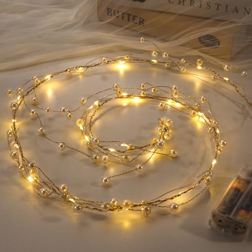 30 LED Pearl Garland Fairy Lights Battery Operated 3.94 FT, 2 Pieces - color: Pearl- Lights, size: 3.94ft per/2pcs total