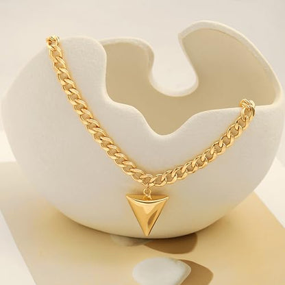 POTESSA 18K Gold Plated Pendant Necklace Medallion Coin Heart Y Shaped Chain Toggle Necklace for Women Jewelry - color: Gold Triangle Cuban