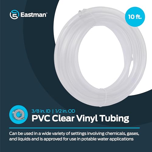Eastman PVC Clear Vinyl Tubing, 10 Foot Length, 98620, 3/8 in. ID x 1/2 in. OD (Pack of 10) - size: 3/8 in. ID x 1/2 in. OD (Pack of 10), style: 10 Ft.